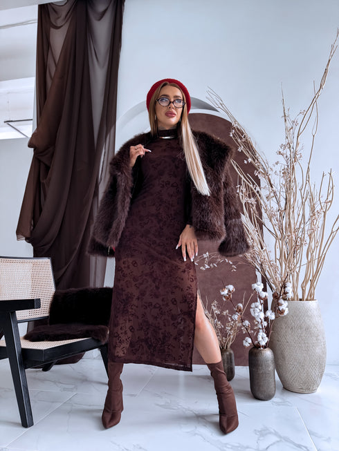 "COFFEE ROSE HS10030" tīkliņkleita + apakškleita - CHOCO